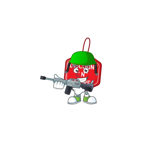 Un style de dessin animé de Noël discount tag Armée avec mitrailleuse — Image vectorielle