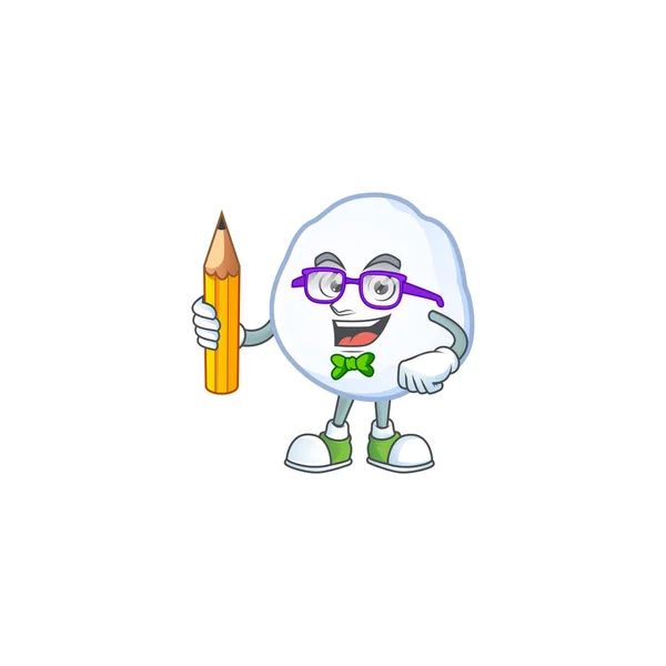 Cool smart Student snowball character holding pencil — Stock Vector