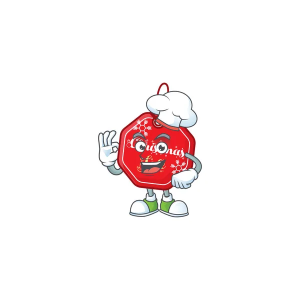 Happy Chef Noël vente tag personnage de dessin animé avec chapeau blanc — Image vectorielle
