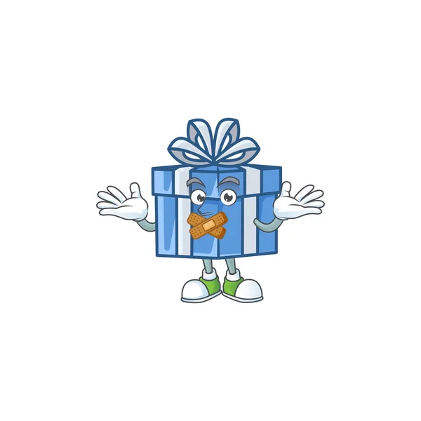 파란색 선물 상자 마스코트 만화 캐릭터 스타일 묵묵 한 몸짓을 하는 모습 — 스톡 벡터