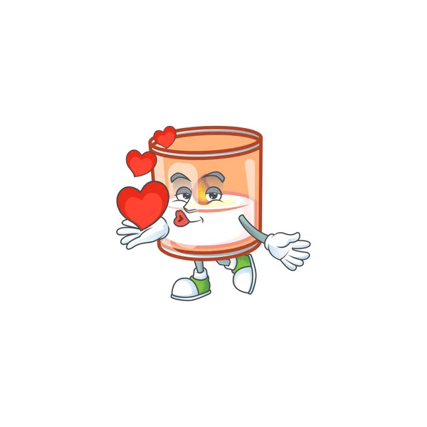 Com vela de coração em estilo mascote de personagem de desenho animado de vidro —  Vetores de Stock