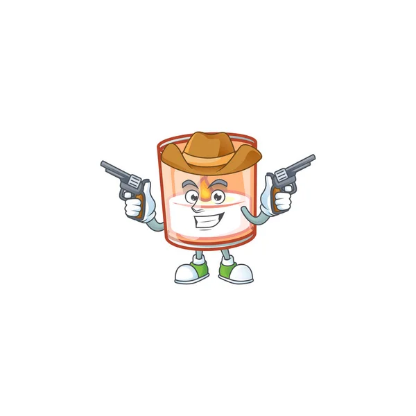 Candle in glass cartoon character as a Cowboy holding guns — ストックベクタ