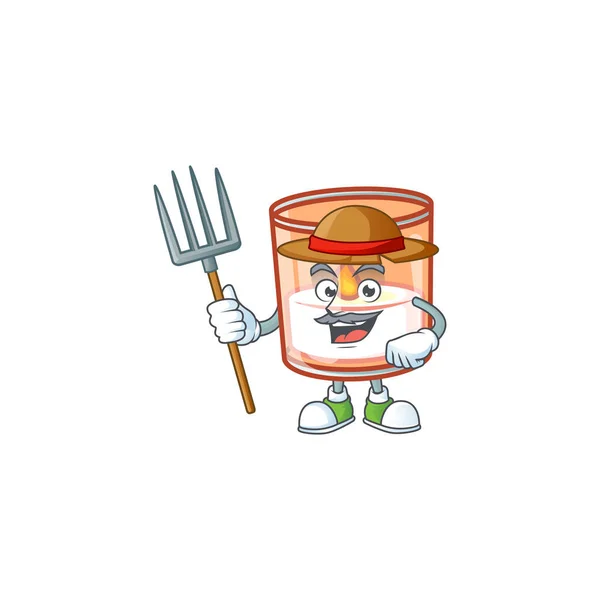 Farmer candle in glass cartoon character with hat and tools — Stock Vector