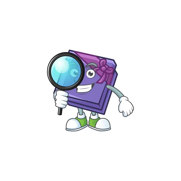 Un ojo púrpura caja de regalo Detective estilo de personaje de dibujos animados — Archivo Imágenes Vectoriales