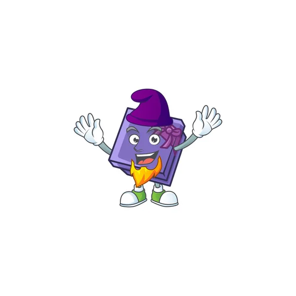 Purple gift box mascot cartoon style as an Elf — Stock Vector