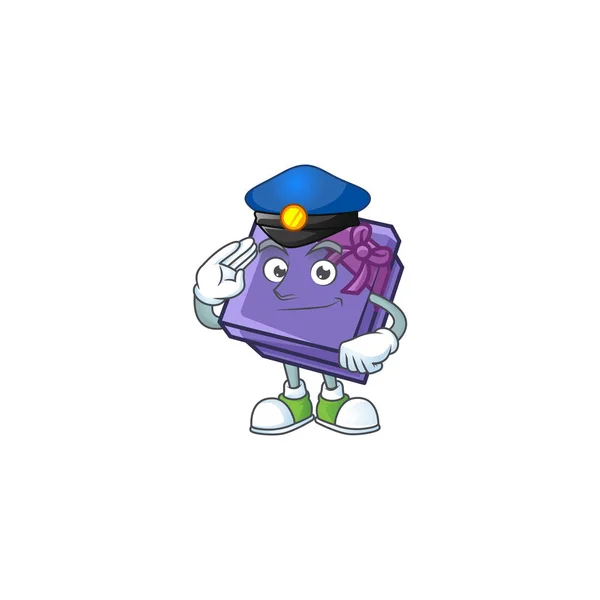 Purple gift box Cartoon character dressed as a Police officer — Stock Vector