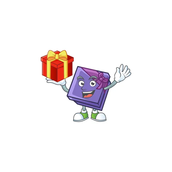 紫色礼品盒的吉祥物 — 图库矢量图片