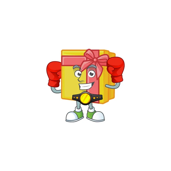 Lustige Boxen gelb Geschenk-Box Cartoon-Charakter-Stil — Stockvektor