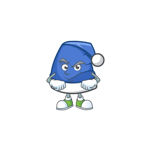 Azul sombrero de Navidad mascota estilo de dibujos animados con la cara sonriente — Vector de stock