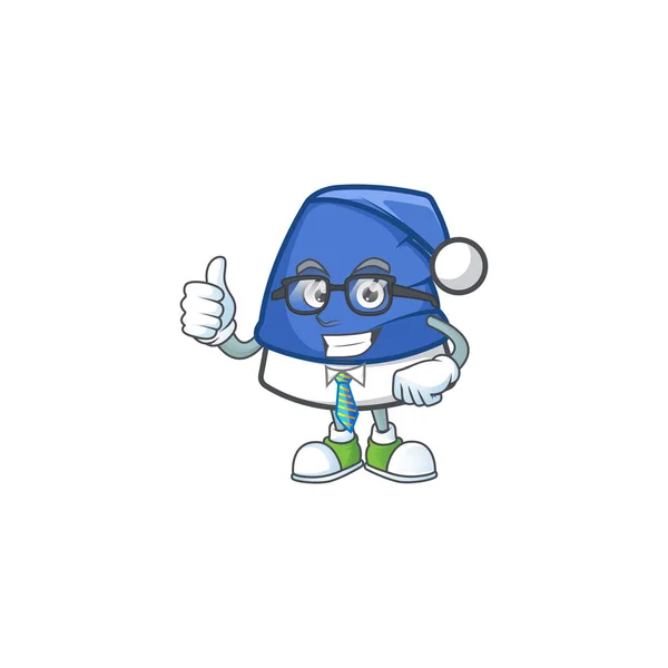 Cool Businessman azul navidad sombrero mascota personaje de dibujos animados — Vector de stock