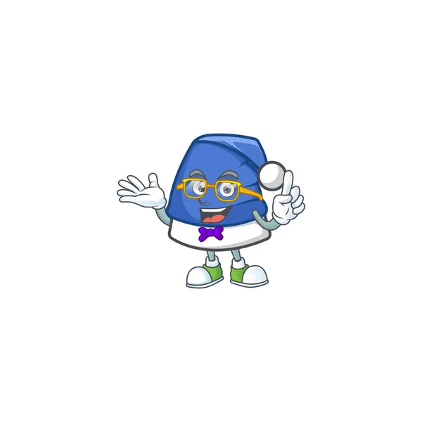 Super engraçado Geek inteligente azul Natal chapéu mascote estilo cartoon — Vetor de Stock
