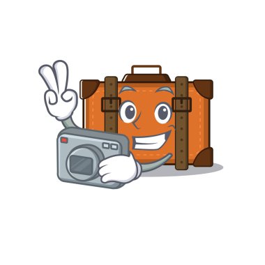 Bavul mutlu fotoğrafçı bir karakter üzerinde