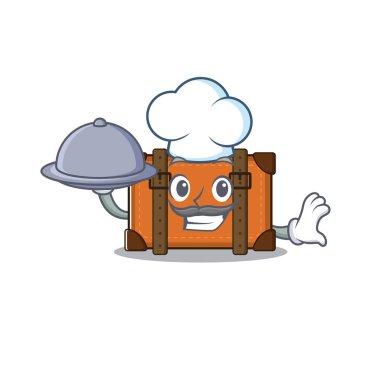 Bavul mutlu şef bir karakter üzerinde yemek tutarak