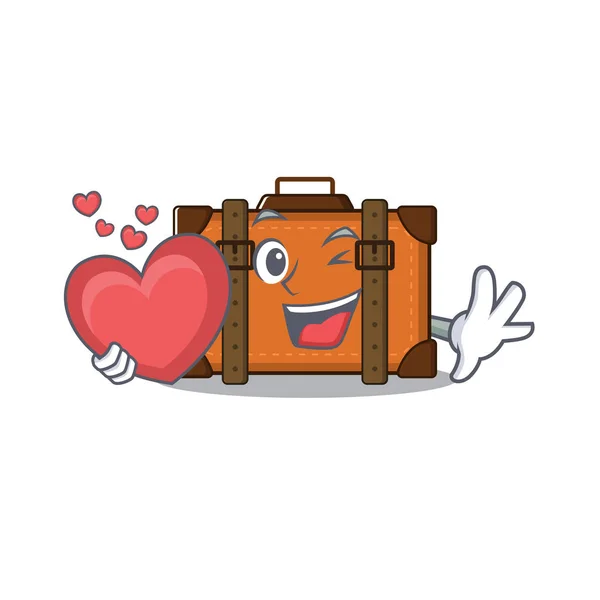 Koffer glücklich hält Herz auf einem mit Charakter — Stockvektor