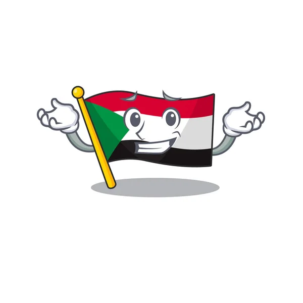 Sonriendo bandera sudan con mascota divertido dibujo animado — Vector de stock