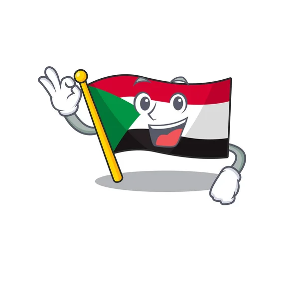 Okay flag sudan with mascot funny cartoon — Stock Vector