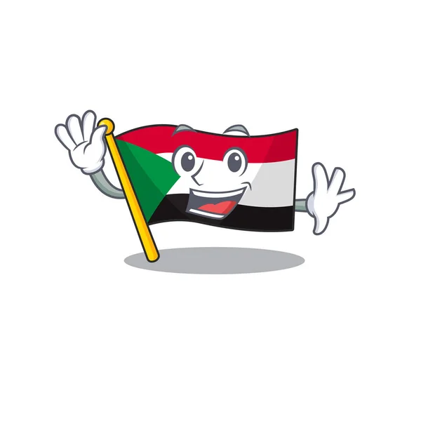 Ondeando bandera sudan con mascota divertido dibujos animados — Vector de stock