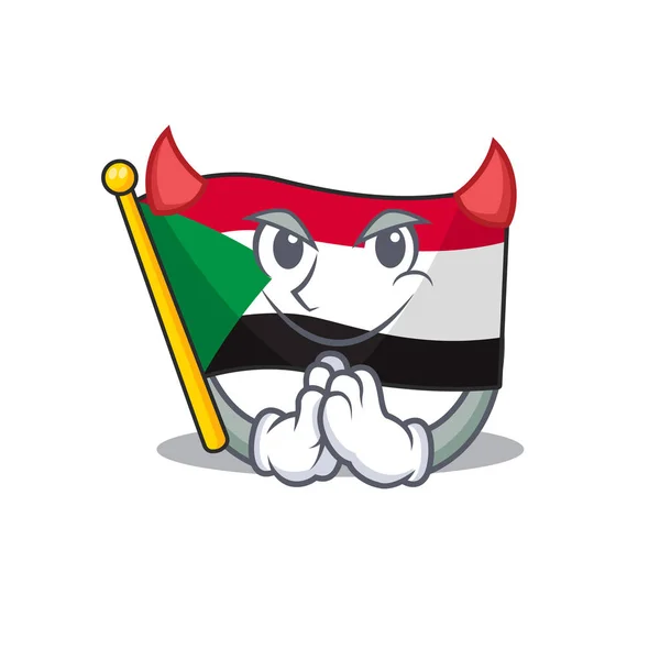 Bandeira sudan personagem em forma de desenho animado diabo — Vetor de Stock