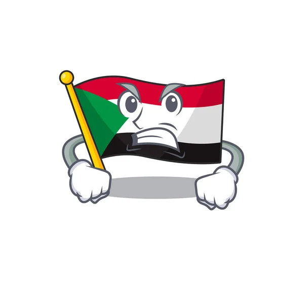 Flagga sudan karaktär i tecknad form arg — Stock vektor