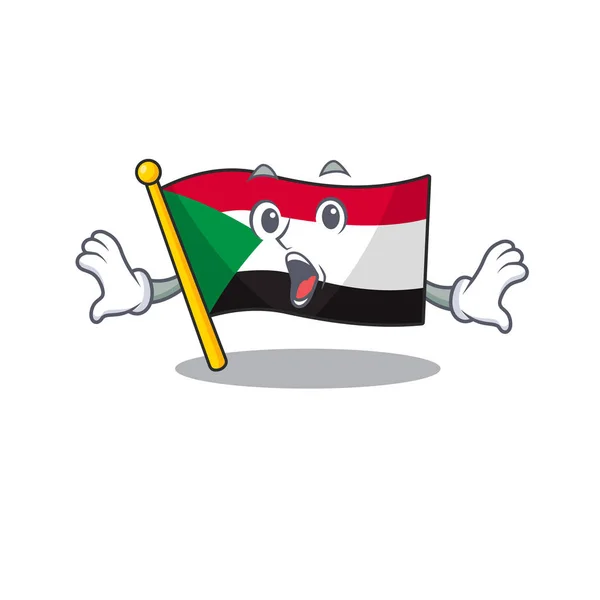 Bandeira sudan personagem em forma de desenho animado surpreso — Vetor de Stock