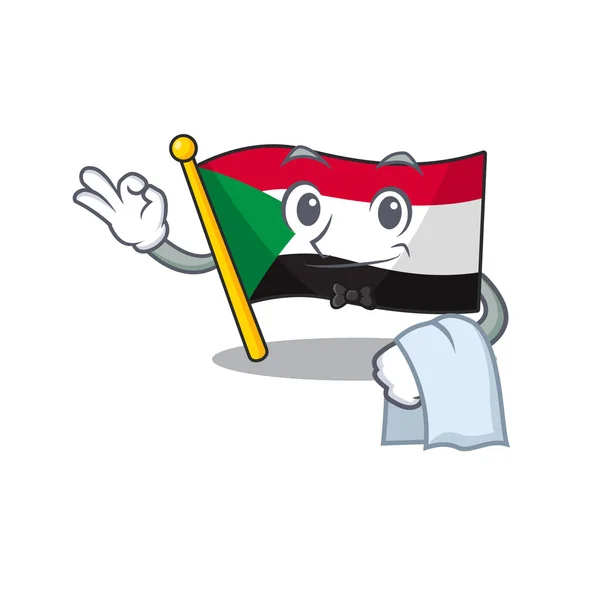 Flagga sudan karaktär i tecknad form servitör — Stock vektor