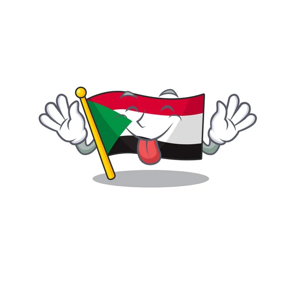 Feliz sorrindo bandeira sudan língua fora personagem dos desenhos animados — Vetor de Stock