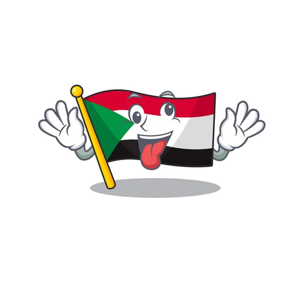 Feliz sorrindo bandeira sudan trazer presente personagem de desenho animado — Vetor de Stock