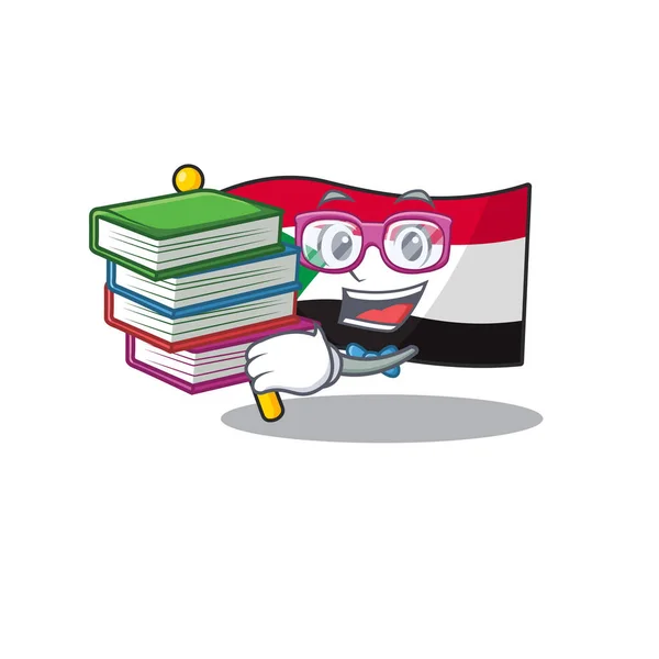 Happy souriant drapeau soudan étudiant apporter livre personnage de bande dessinée — Image vectorielle