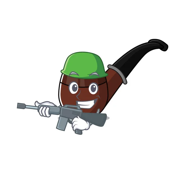 Funny pipa de humo en personaje de dibujos animados del ejército — Vector de stock