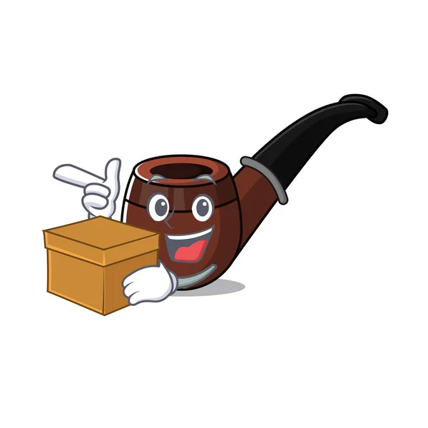 Dibujos animados alegres el de con traer la pipa de humo caja — Vector de stock