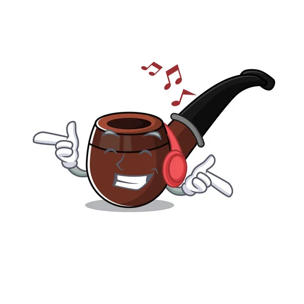 Ascoltare musica stile personaggio dei cartoni animati con tubo di fumo — Vettoriale Stock