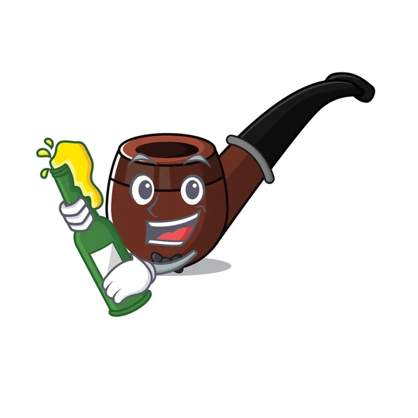 Pipa de humo de dibujos animados aislados la mascota traer cerveza — Vector de stock