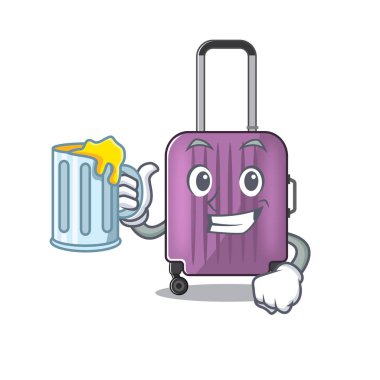 Sevimli seyahat valizi meyve suyu maskotu şeklinde.