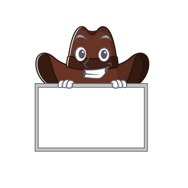 Maskotun içinde gizlenmiş kovboy şapkasıyla sırıtarak.