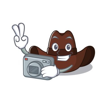 Maskot illüstrasyonu Kovboy şapkalı fotoğrafçı