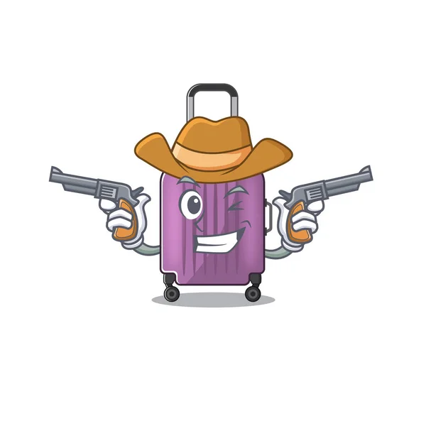 Cowboy mascota de dibujos animados estilo viaje maleta lindo — Vector de stock