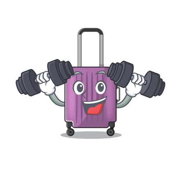 Com trazer barbell mascote estilo cartoon viagem mala bonito — Vetor de Stock