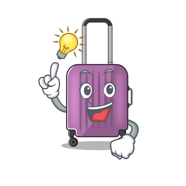 Illustration av söt resväska tecknad karaktär har en idé — Stock vektor