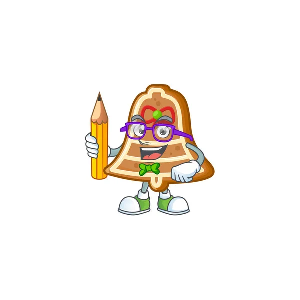 Cool inteligente estudante sino cookies personagem segurando lápis — Vetor de Stock