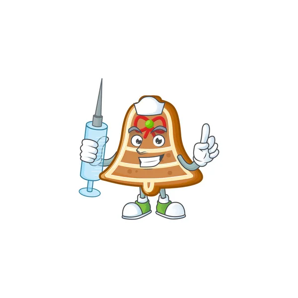 Cute Nurse Bell cookies personnage dessin animé style avec seringue — Image vectorielle