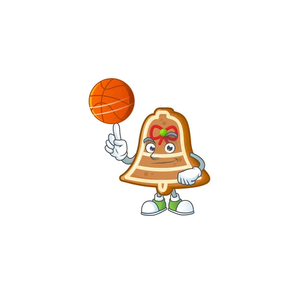 Талисман в стиле мультяшных печенек с баскетболом — стоковый вектор