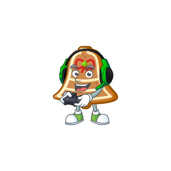 Gamer sino cookies personagem de desenho animado com fone de ouvido e controlador —  Vetores de Stock