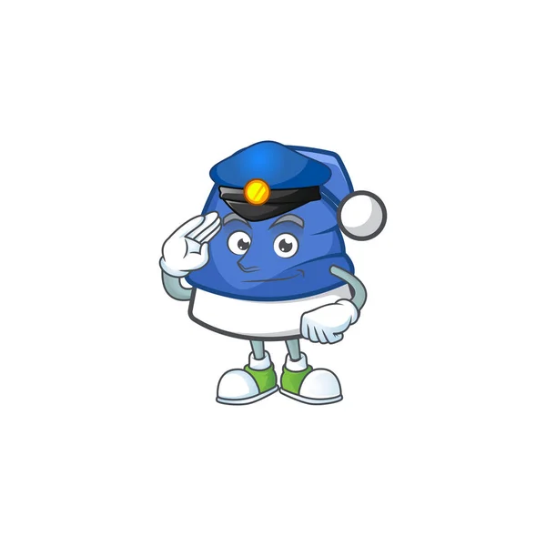 Blue christmas hat Cartoon character dressed as a Police officer — Stock Vector