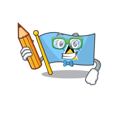 Elinde kalem bayraklı Aziz Lucia karakteri olan öğrenci.