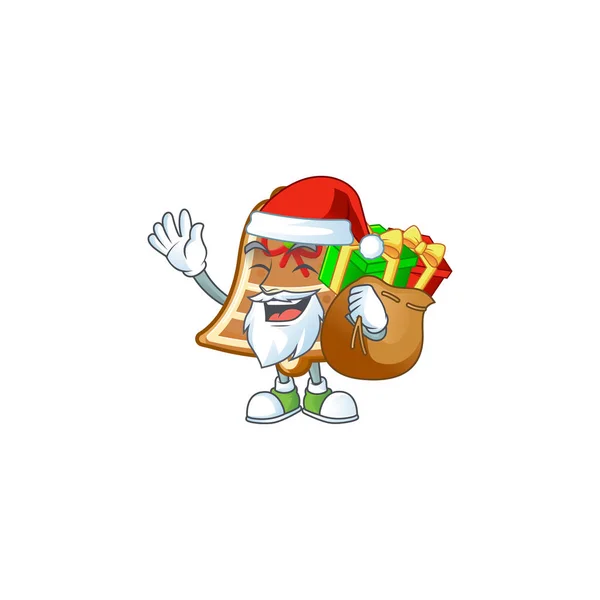 Санта с подарочной сумкой печенье Мультфильм дизайн персонажа — стоковый вектор