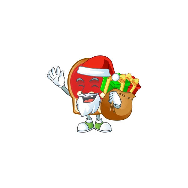 Papai Noel com luvas de saco de presente cookies Desenho de personagem dos desenhos animados — Vetor de Stock