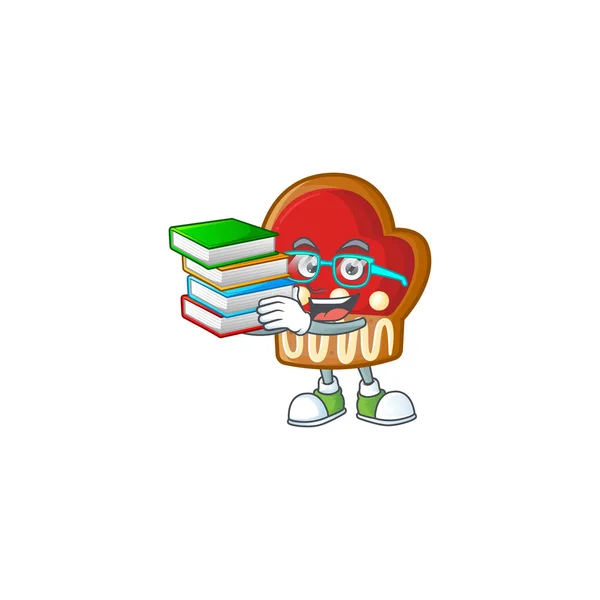 Student with book gloves cookies mascot cartoon character style — Stock Vector