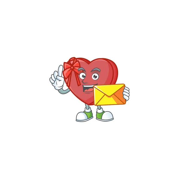 Avec enveloppe Happy face love boîte cadeau style mascotte de dessin animé — Image vectorielle