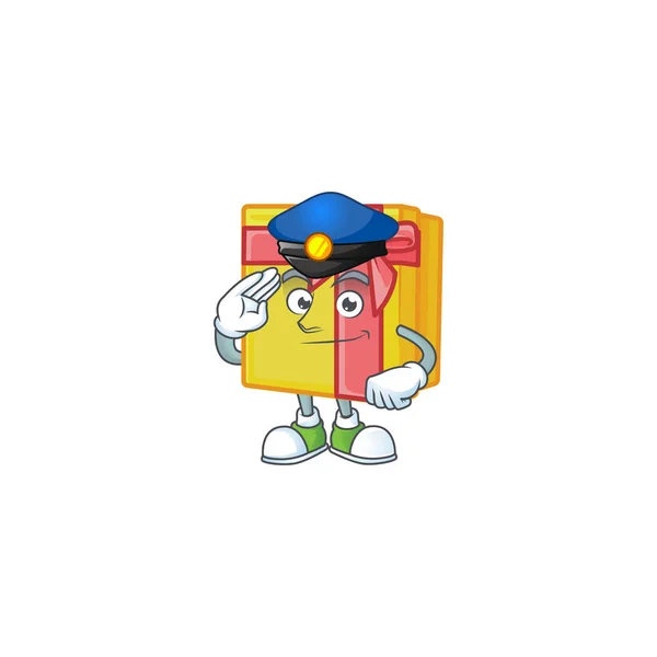 Gelbe Geschenkbox Cartoon-Figur als Polizist gekleidet — Stockvektor