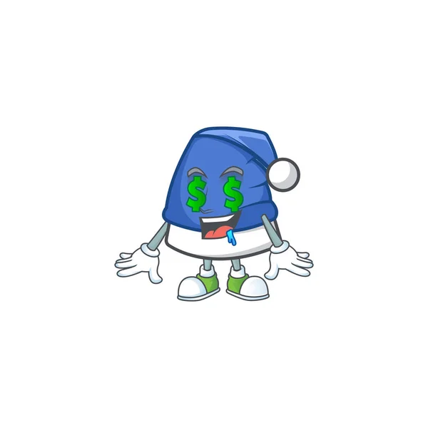 Sombrero azul de Navidad con diseño de personajes de dibujos animados Money eye — Vector de stock